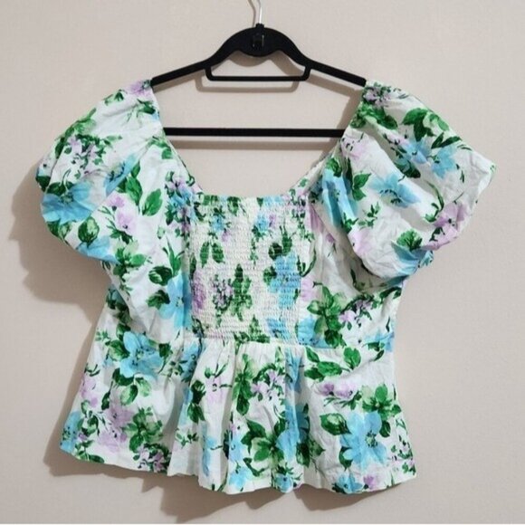 Old Navy SS trapeze white floral Peplum Blouse womens size 2X - Picture 5 of 7